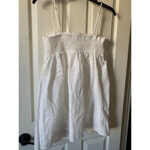 White Sleeveless Lace-Trimmed Smocked Dress With Adjustable Straps sizeL